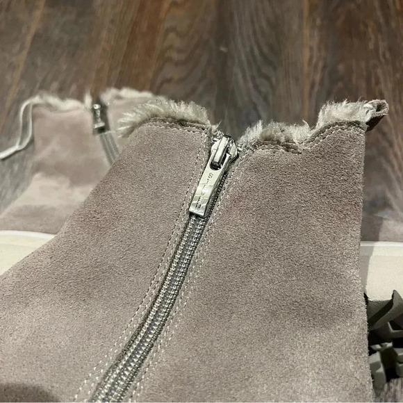Steven New York Arian Chelsea Boot Like New size 6.5 Grey Lug soles faux fur - Picture 7 of 11